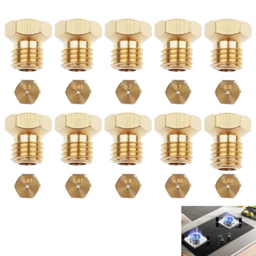 10Pcs Gicleur gaz Butane Universels[0.5-0.65-0.7-0.7- 0.80-0.87-0.87-0.90-0.95-1.02], Jeu de Conversion pour GPL, Injecteur de Gaz Gicleur Bouteille Kit de Conversion,...