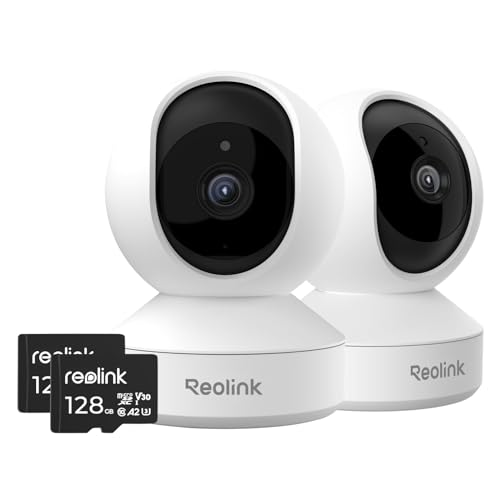 REOLINK Indoor Security Camera E1 Pro 2 Pack Bundle with 2pcs 128GB SD Card, Indoor Camera for Home Security with Phone App, 2.4/5GHz WiFi, Baby Pet Monitoring