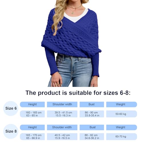 Women Autumn Winter Scarf Wrap with Sleeve, Lady Fashion Solid Color Knitted Wrap Scarf Knitted Shawl Cape with Sleeve2