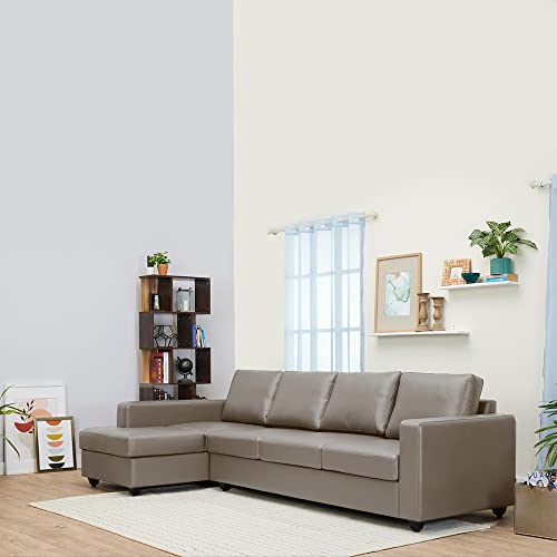 Image of Wakefit Napper L Shape Sofa Set (3 Seater + Left Aligned Chaise + Ottoman, Leatherette, Cappuccino Brown)