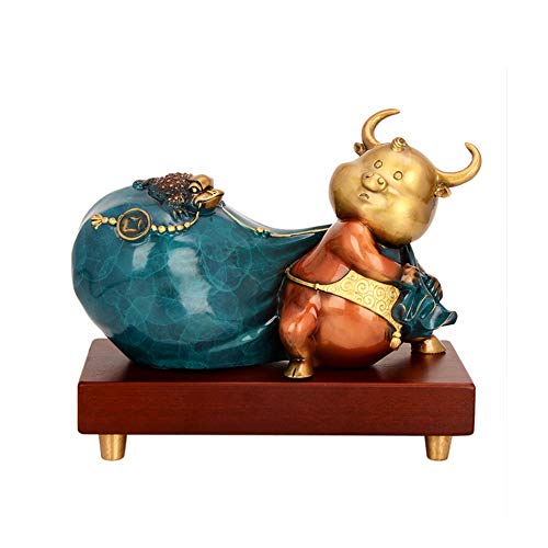 Ffyugo Feng Shui Wealth Brass Decorative Bull Statue, Wenwan Collectible Crafts, Doll Creative Desktop Home Study Decoration Business Gift #TOP8