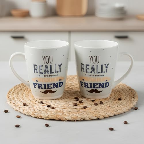 Image of UPC Milk Mug Set of 2 Elegant Design | Large Capacity Mugs for Home, Kitchen & Gifting (Really Friend-Blue)