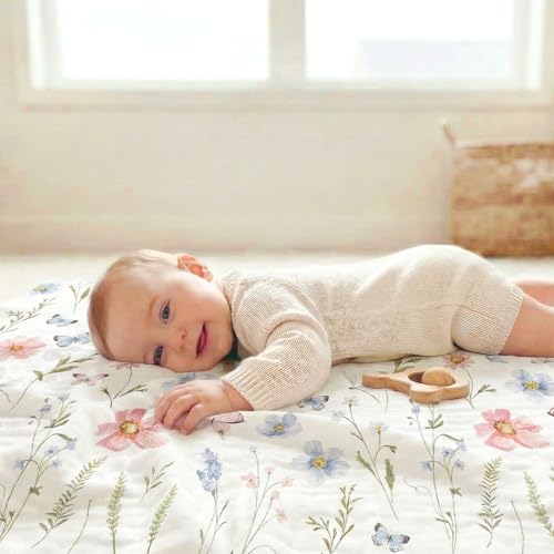 Image of Wildflower Baby Blanket, Soft Flannel Bohemian Newborn Blanket, Cozy Unisex for Boys & Girls, Lightweight Stroller & Crib Blanket 30x40