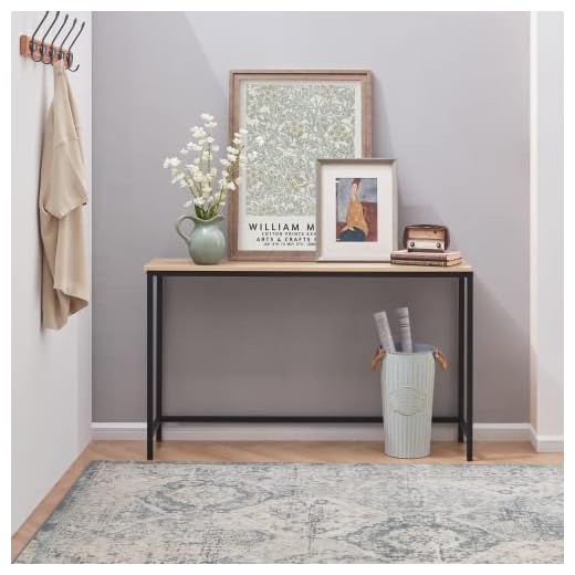 Lifewit 39.4” Console Table Narrow Sofa Table with Metal Frame for Living Room Industrial Long Entryway Table for Hallway Entrance Office Corridor Coffee Table Behind Sofa Easy Assembly Grey Oak