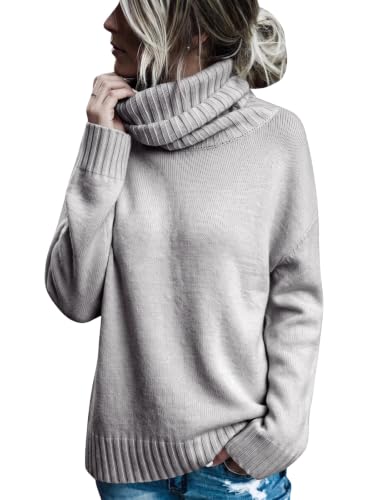 Image of FISACE Womens Oversized Turtleneck Pullover Sweater Cable Knit Sweater Tops
