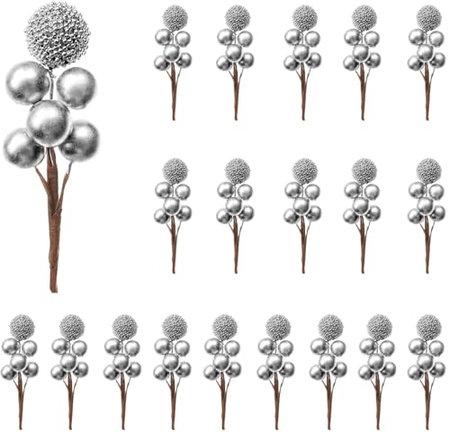 RXXR 20 Pack Künstliche Silber Beeren für Weihnachtsbaum Deko...