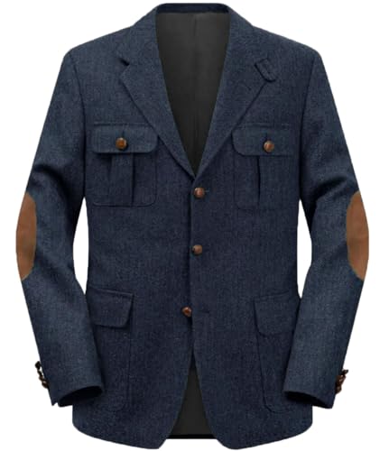 Men's Herringbone Tweed Jacket Elbow Path Blazers for Man Sport Coat for Wedding Prom4