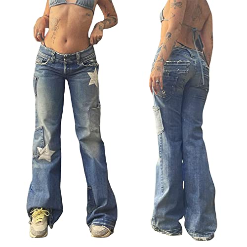 Women Baggy Jeans Casual Denim Y2K Star Print Teen Girls Pants Street Big Pockets Fall Spring Trousers3