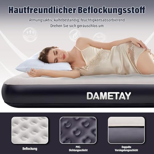 Luftbett 2 Personen, Dametay Aufblasen mit 1 Klick-NICHT Stecker nötig, Selbstaufblasend Luftmatratze mit Pumpe Doppel Matratze aufblasbar Bett Air Mattress Inflatable with Electric Pump, 198x152x25cm – Bild 6