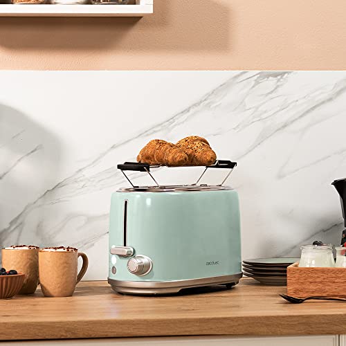 Cecotec Tostapane 2 fette Toast&Taste 1000 Retro Double Blue. 980 W, 2 fessure larghe da 3,8 cm e corte, acciaio inossidabile, aste superiori, potenza regolabile, vassoio raccogli briciole - Immagine 3