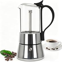 6 Cup Glass Transparent Moka Pot Stainless Steel Uncoated Stovetop Espresso Maker Italian Coffee Makers Mocha Greca Machine Cafe Classic Induction Cookers for Home Camping 350ml