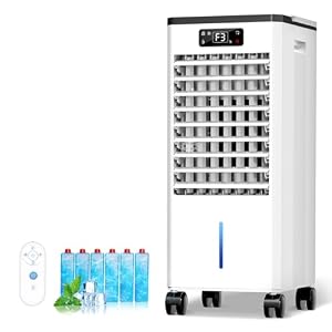 Portable Air Conditioners, 4-IN-1 Evaporative Air Cooler & Swamp Cooler, 3 Speeds 4 Modes with 2-Gal Water Tank, 15-20 FT/S Airflow, Remote and Touch Control for Indoor Home Use