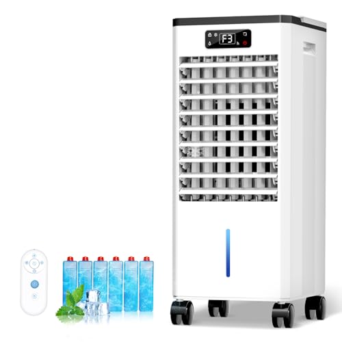 Portable Air Conditioners, 4-IN-1 Swamp Cooler, Evaporative Air Coolers with 3 Speeds & 4 Modes, 2-Gal Water Tank, Remote & Touch Control, 15-20 FT/S Airflow for Bedroom Living Room Office