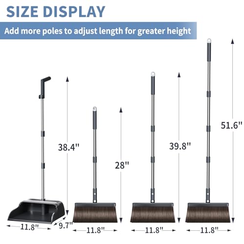 Broom with Dustpan Combo Set, Broom and Dustpan Set with 51.6" Long Handle & Two Broom Heads, Brooms with Dust Pan Teeth for Pet Hair, Indoor&Outdoor Sweeping, Home, Kitchen, Office by Gleynest - Image 5