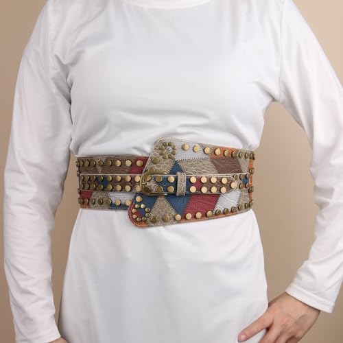 Women's Elastic Wide Waist Cinch Belt Geometric Pattern Corset Belts for Dresses3