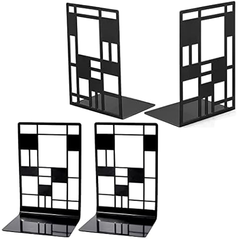 HZSOOCH 2 Pairs Bookends Heavy Duty, Decorative Metal Book End Holder, Book Ends for Shelves, Anti Slip Book Stopper for for Home Office Library School (Black, Square Style) Cover