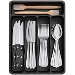 Lifewit Cutlery Drawer Organiser, Plastic Cutlery Tray for Kitchen, Utensil Flatware Silverware Holder Divider for Spoons Forks Knives Tableware, 5 Compartments, 23 x 32cm, Black