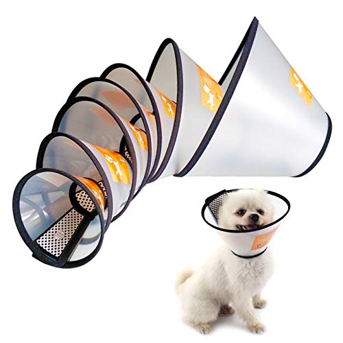 Care 4U Dog Cone Collar Soft, Cat Cone Collar for After Surgery Anti-Bite Lick,Elizabethan Collar for Large Dogs Medium Dogs Small Dogs,Translucent Reusable Soft Dog Cone(L)