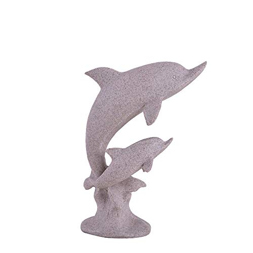 Statue d'animal vintage KELIEQA : figurine dauphin abstrait moderne en pierre de sable 16,5''