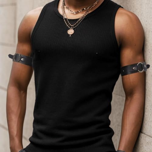 Gothic Leather Arm Band, Adjustable Upper Arm Strap with Metal Ring,Armlet Black2