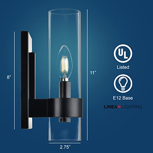 Linea Di Liara Teramo Farmhouse Matte Black Wall Lighting Modern Bathroom Wall Lights For Hallway And Bedroom Wall Sconce Lighting Fixture - Clear Glass Shade #TOP1
