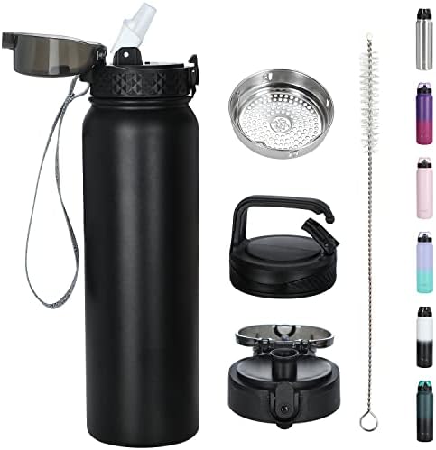 OLDLEY Stainless Steel Water Bottle with Straw 1L Vaccum Insulated Large Drink Flask Metal Water Bottles 1 Litre Leakproof Keep Drinks Hot Cold for Bike Camping Sports Gym Adult Women Men