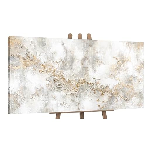 YS-Art Cuadro pintura abstracta hecho a mano en beige con líneas doradas Geschichte Decoración de pared salon modern Arte murale 100x50 cm