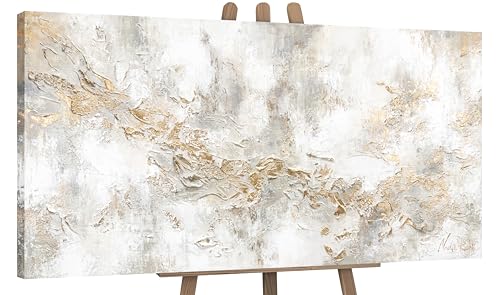 YS-Art Pittura acrilica su tela La arte astratta moderna Dipinta a mano colori chiari con oro Arredamento del salotto 100x50 cm