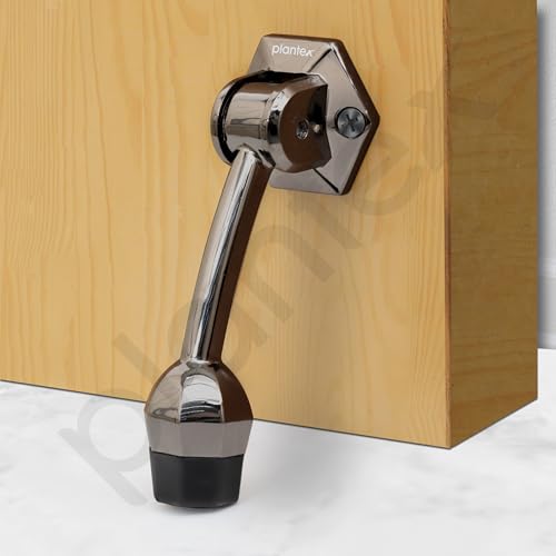 Image of Plantex Door Stopper for Main Door /5-Inch Stopper with Rubber Grip /Stoppers for Wooden Door /Stops for Door - Pack of 2 (Satin Black)