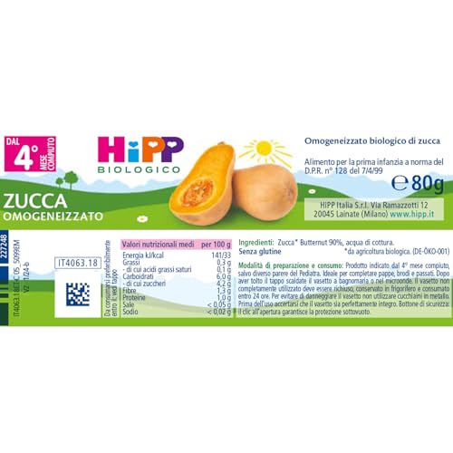 Hipp - Omogeneizzato Di Verdure Biologico Per Neonati, Gusto Zucca, Senza Glutine, Senza Sali E Aromi Aggiunti, 24 Vasetti Da 80 G - 2