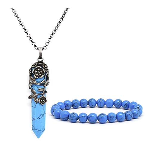 ULGAI Conjunto de Collar y Pulsera de Piedras Preciosas, Collar Colgante de Cristal curativo Envuelto en Flores Vintage, Pulsera de Cuentas Naturales de 8 mm con múltiples Opciones