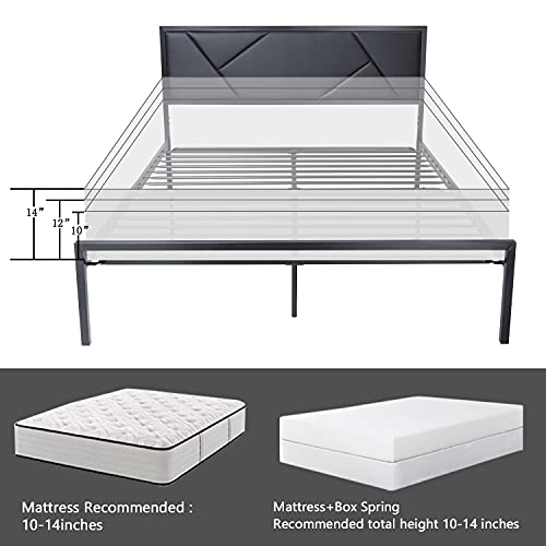 image for SHA CERLIN Modern Full Size Metal Bed Frame with Geometric Litchi Grai