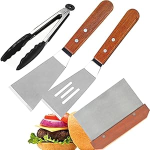 Dancepandas Teppanyaki Spatel 4PCS Metalen Spatel Grillspatel Gebruiksvoorwerpen Geweldig voor BBQ Grill Flat Top