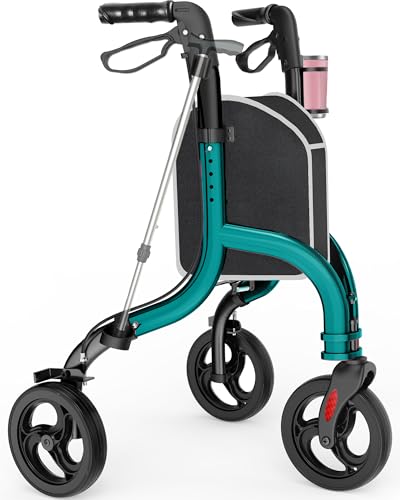 Image of HOMLAND 3 Wheel Walkers for Seniors, Foldable Wheeled Rollator with Cane Hold and Cup Hold, Lightweight Three Wheel Rolling Walker Height Adjustable for Seniors