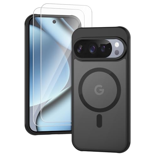 Vancle Mat Coque Magnétique pour Google Pixel 10/10 Pro, Coque de Protection avec Mag-Safe, Étui Housse Antichoc (Noir avec 2 Verre Trempé)