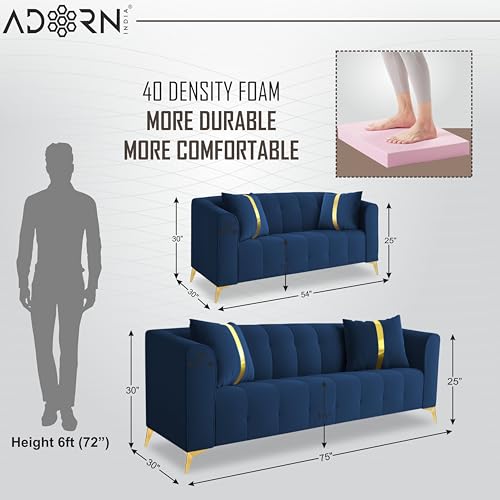 Image of Adorn India Premium Mystic - 3 Years Warranty - 3+2 Sofa Set Velvet Suede Fabric - Blue