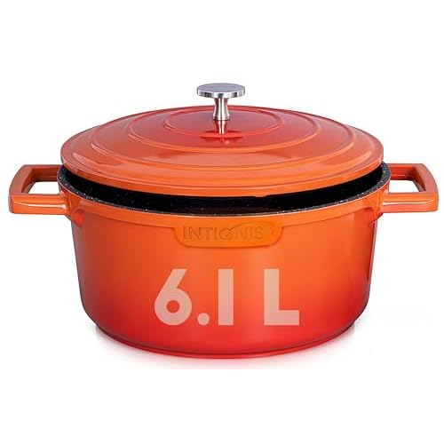 Premium 28cm/ 6.1 L Non Stick Casserole Dish with Lid – Versatile Oven to Hob Heavy Duty – Induction Ready, German Greblon Coating for Chemical Free Cooking – Orange