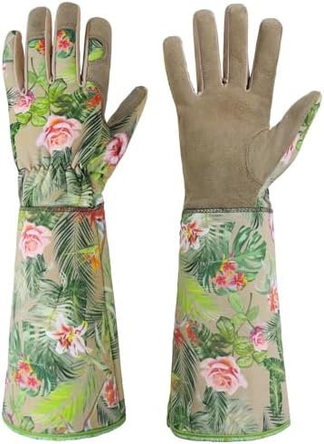 HANDLANDY Leather Gardening Gloves for Women, Scratch Resistant B...