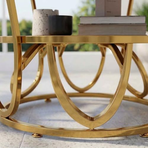 Image of EDEUEQUE Round Coffee Table Modern Sofa Side Table for Living Room End Table Telephone Table with 1 Shelf Storage Wooden Tabletop-Marble Print with Metal Frame (Black Brown)