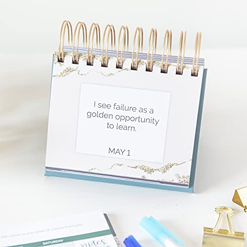 Bloom Daily Planners Undated Perpetual Desk Easel/Inspirational Standing Flip Calendar - Page A Day - (5.25" X 5.5") - Positive Daily Affirmations #TOP5
