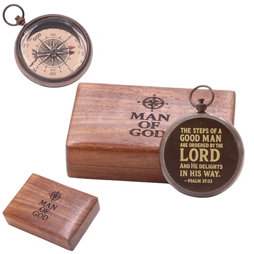 Brújula de bolsillo sólida de latón con caja de madera miniatura 5