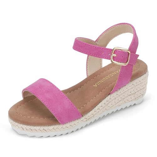 Image of PANDNAINJIA Girls Sandals Wedge Platform Heels Dress Shoes | Little Big Kids Heel Espadrille Lightweight Open Toe Summer Flower Girl Wedding Party Shoes