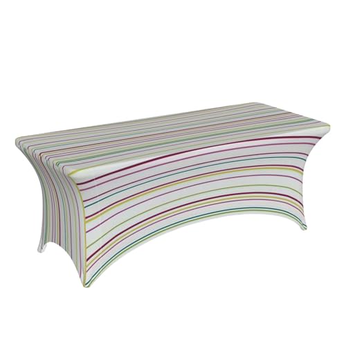 Nappe rectangulaire élastique imprimée rayures table bureau extérieur