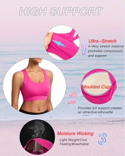 Image of RUNNING GIRL Sports Bras for Women, Moulded Cup High Impact Workout Pink Sports Bra Racerback Yoga Bra High Support(WX3068 Hot Pink L)