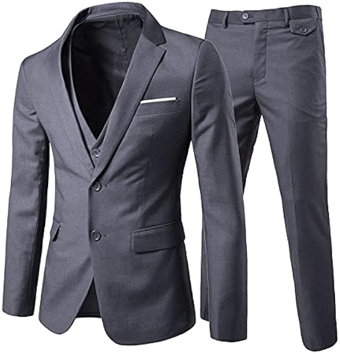 Cloudstyle Men's 3-Piece 2 Buttons Slim Fit Solid Color Jacket Smart Wedding Formal Suit