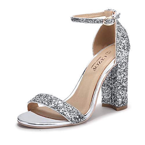 CZ CUZOF Women's Chunky Block High Heeled Sandals Ankle Strap Open Toe Party Wedding Dress Pumps Shoes