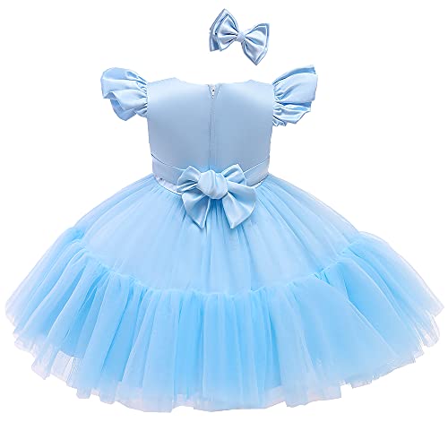 0-6T Big Bowknot Sequins Toddler Baby Girls Embroidered Lace Dresses with Headwear3
