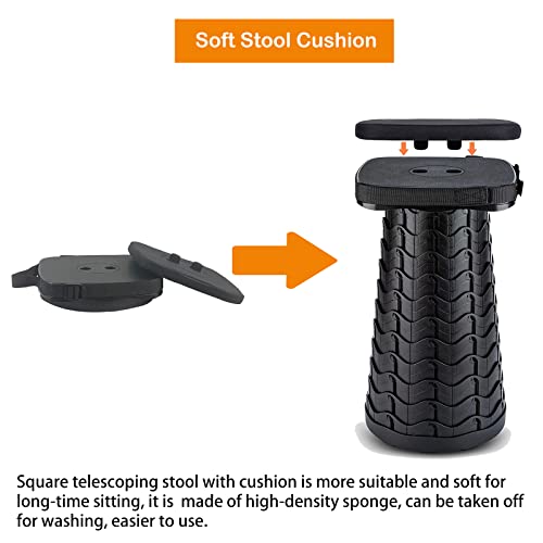Image of Collapsible Camping Stool with Seat Cushion & Nylon Bag, Square Portable Telescopic Stool, Lightweight Sturdy Foldable Stool for Camp Fishing Picnic, Max Load 550 lb