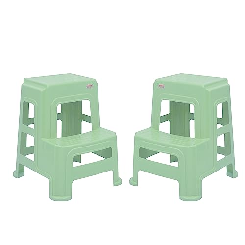 Image of OAKNEST Supreme 2-Step HeavyDuty Plastic Multi Purpose Stool for Home,Office and Kitchen Use (Color: Frosty Green |Count: 2 Pc)