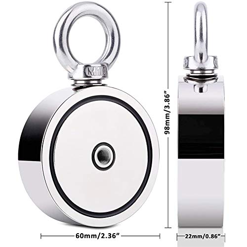 Eviswiy Fishing Magnet Kit Double Sided 660Lbs With Rope Grappling Hooks Carabiner Glove Large Strong Rare Earth Neodymium N52 Magnets For Magnet Fishing Treasure Hunting Underwater Retrieving #TOP2